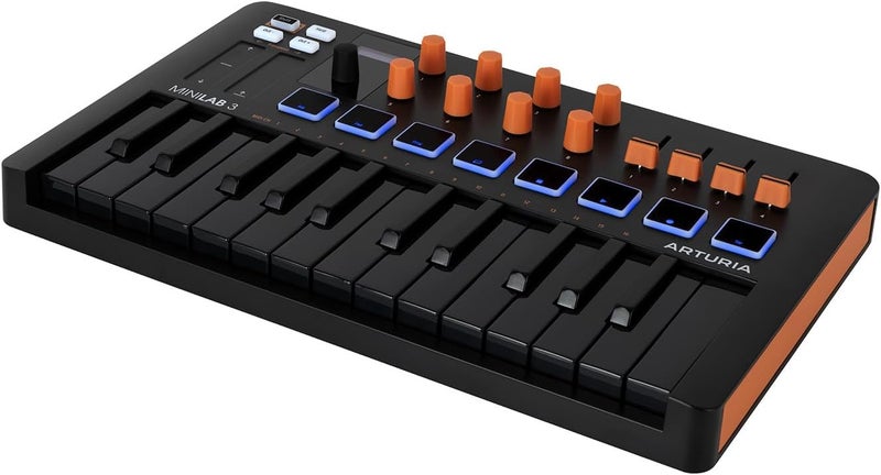 Arturia MiniLab 3 - وحدة تحكم MIDI عالمية لإنتاج الموسيقى، مع حزمة برامج شاملة - 25 مفتاح، 8 وسادات متعددة الألوان - أبيض (MiniLab 3 فقط، أسود/برتقالي) - Image 4